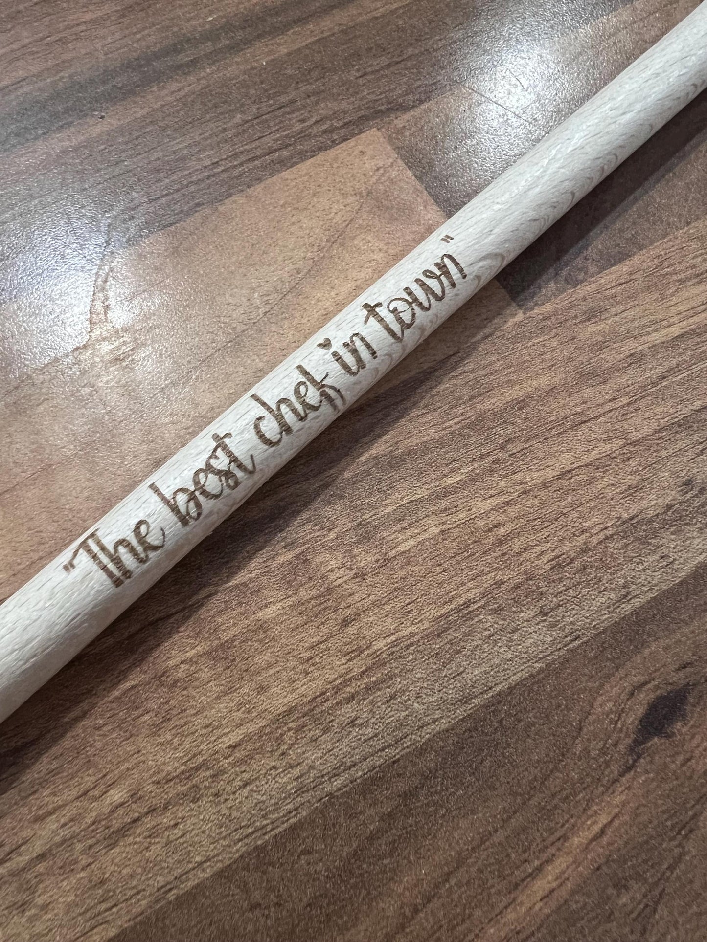 Personalised engraved wooden spoon. Great gift for that special chef or baker. Laser Engraved both sides with message.