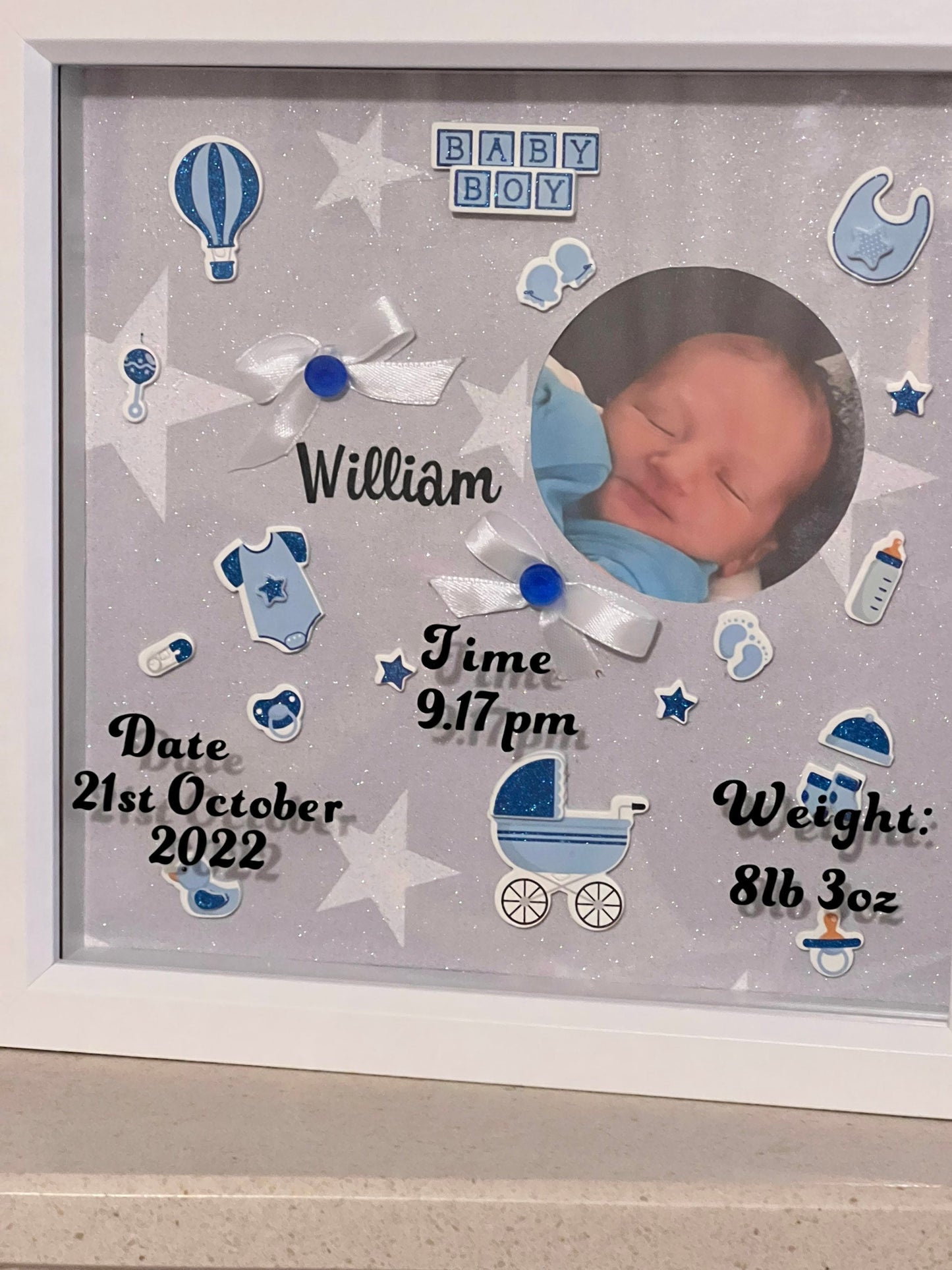 Personalised baby Boys birth memory box frame with photo. Christening gift,New baby gift. Nursery, Baby gift, baby birth details,Announcment
