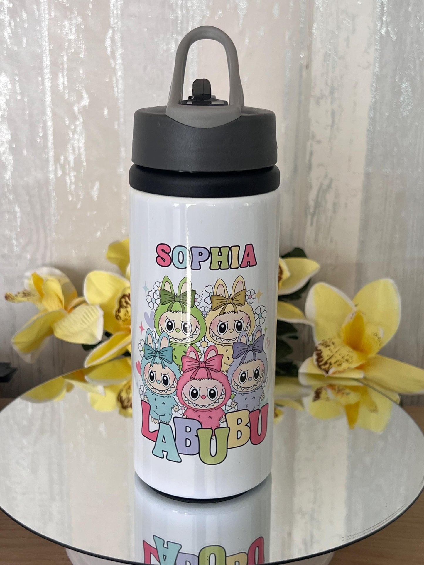 Labubu inspired water bottle | Labubu | with name | aluminium water bottle | child’s water bottle