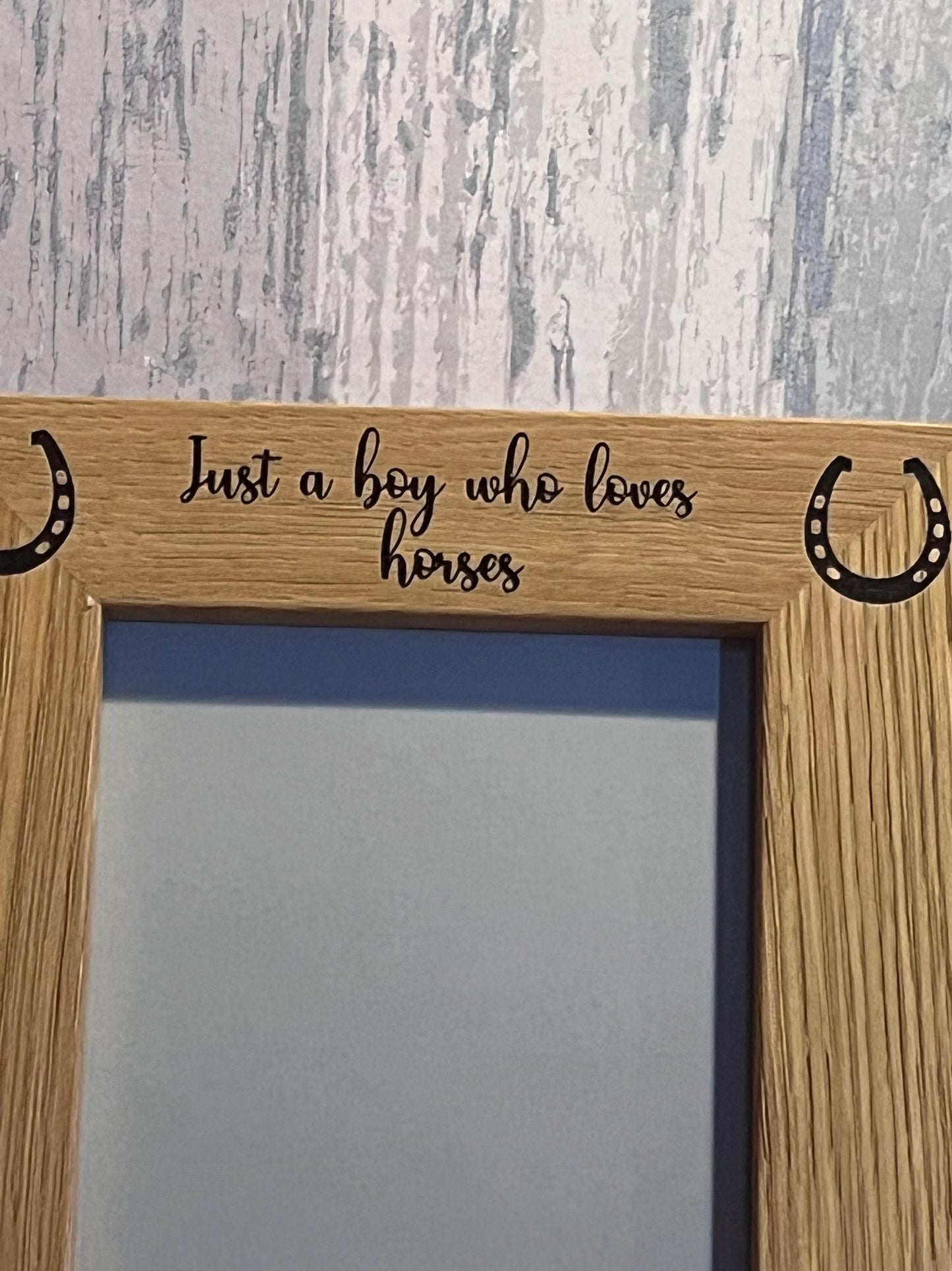 Personalised engraved oak effect horse and rider photo frame. Equestrain frame. custom made. Perfect gift. Keepsake now Card available