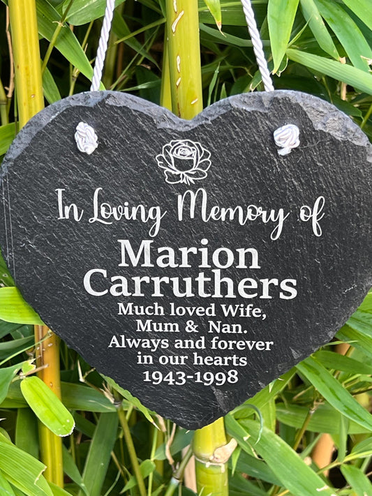 Personalised engraved memorial heart slate 15cm. remembrance. custom made. In loving memory. Grave or home-Slate Heart-Plaque-custom made.