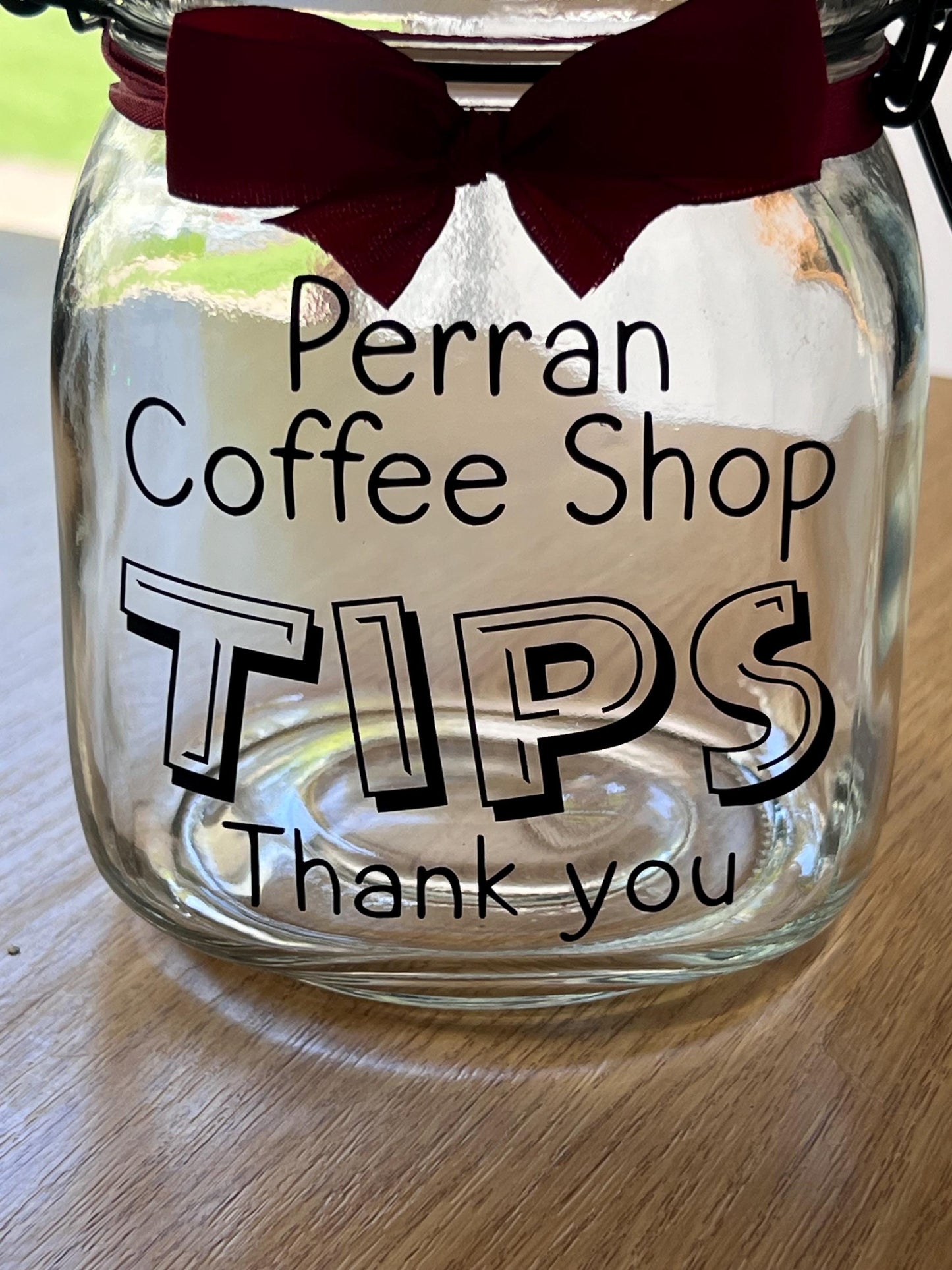 Personalised Tips glass jar with NEW Engraved Wooden Lid. Money Box  Savings jar . Business tips jar , hairdressers, cafes, etc. Money jar,