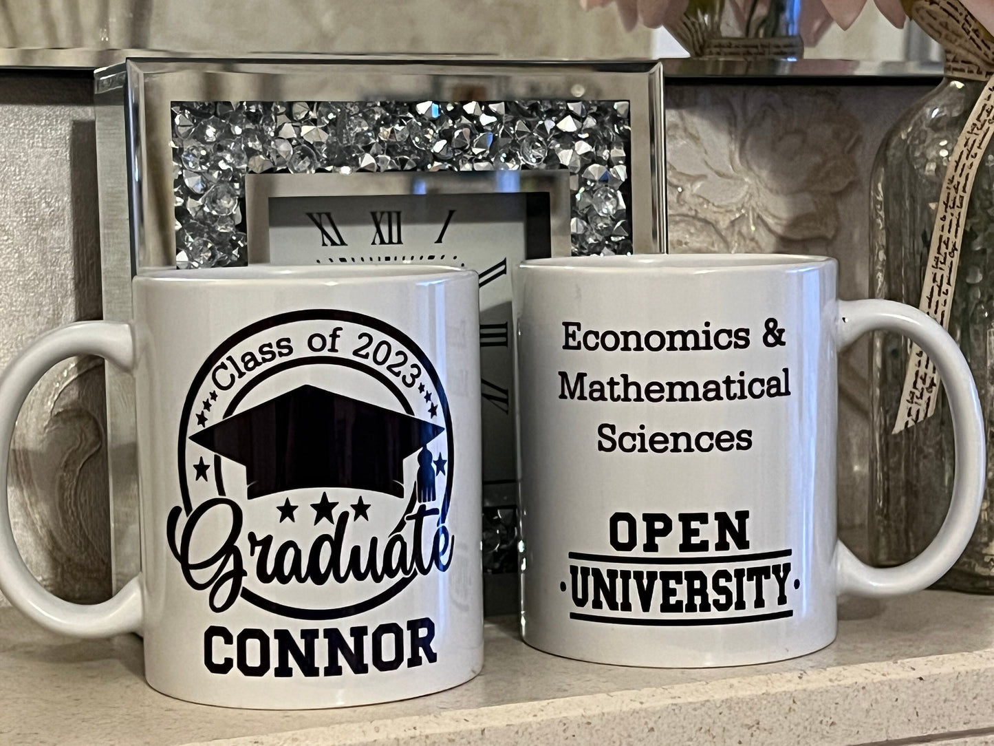 Personalised graduate class of 2023 mug 11oz. With name university and degree. Perfect keepsake. Graduation gift.