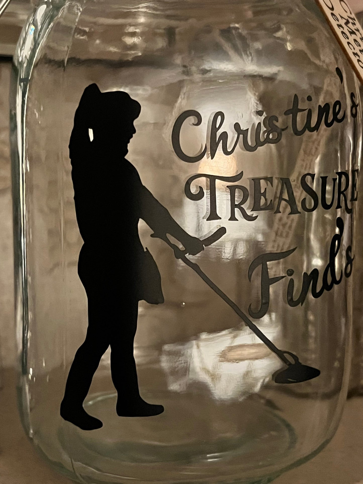 Personalised female Metal detector Treasure finds jar. Detector gift, Storage Jar. Lady metal detector gift. Treasure