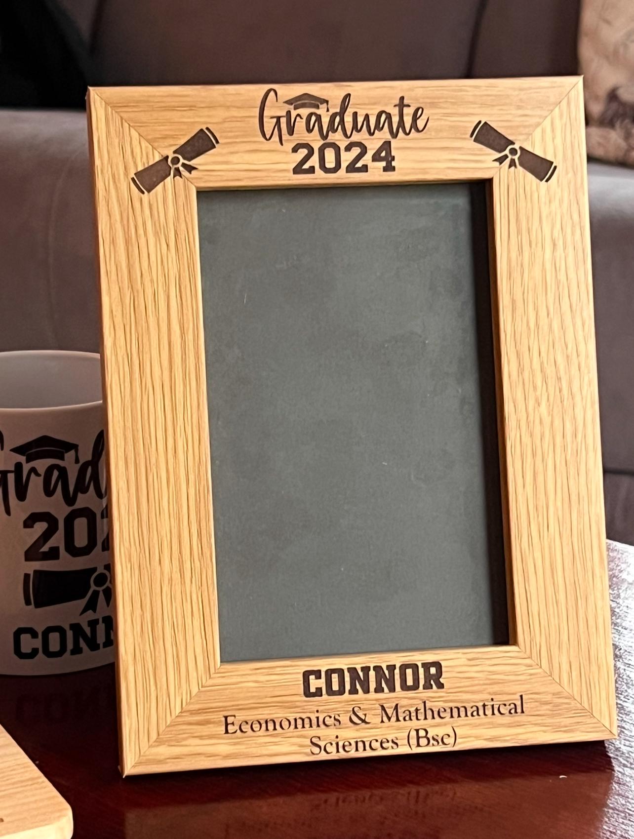 Graduation 2025 Personalised photo frame. Engraved Frame, Oak effect Wonderful way to celebrate graduation. Keepsake. 4x6  custom made