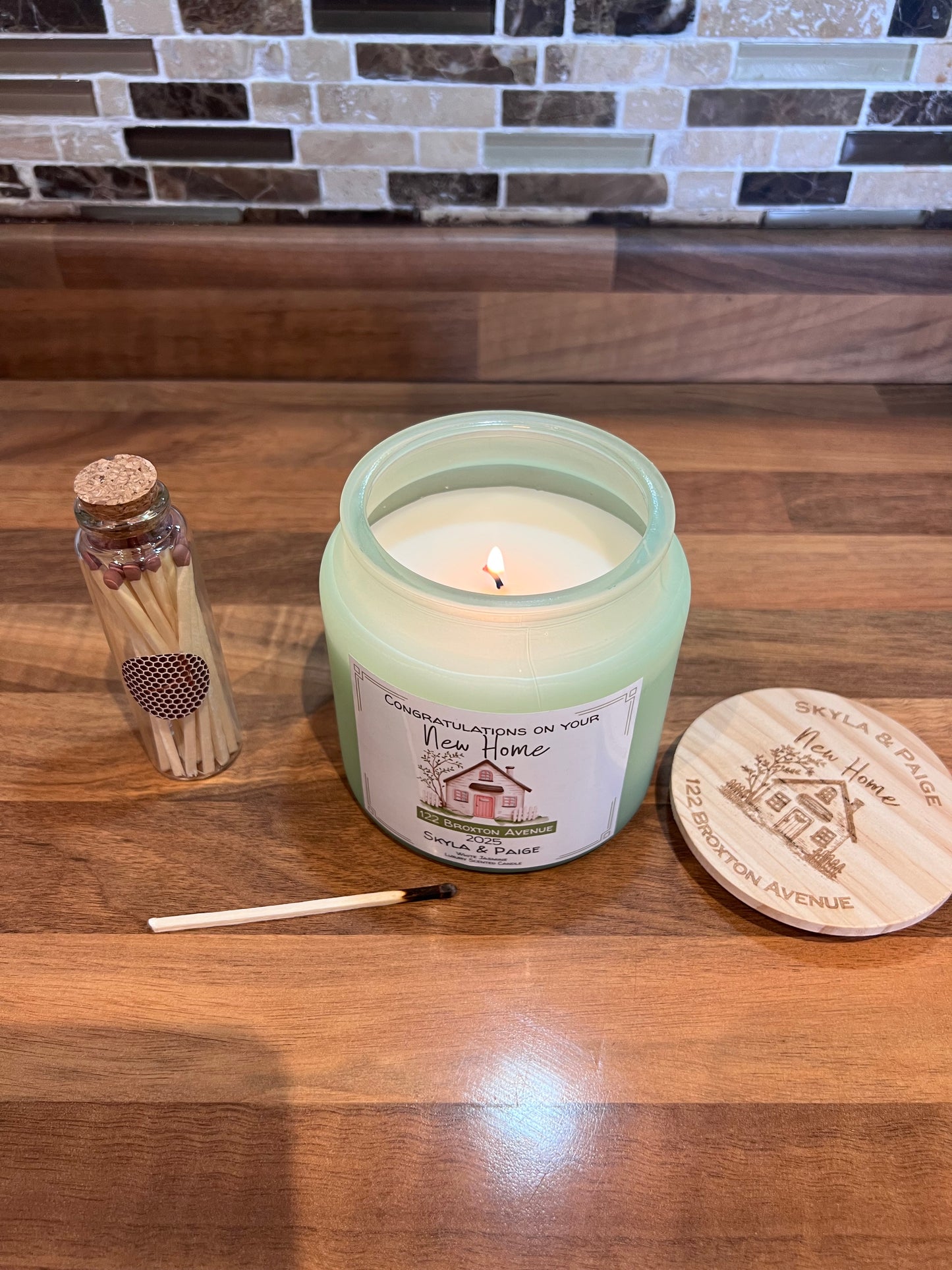 Personalised new home candle. Engraved lid. Congratulations on your new home. House warming gift. Moving gift. Scented candle.