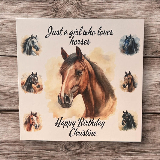 Horse Birthday card personalised. 6x6 quality card . Perfect card for the equestrian. can be custom ‘ Thank you’ Congratulations’ any words