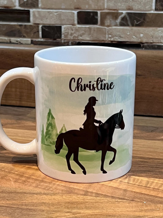 Personalised horse rider mug. 11oz  silhouette horse rider, horse riding,  show jumper, equestrian , Birthday gift Tea-coffee