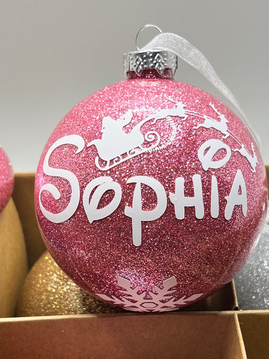 Personalised glitter bauble, Keepsake, name  bauble, Santa bauble, Christmas bauble.