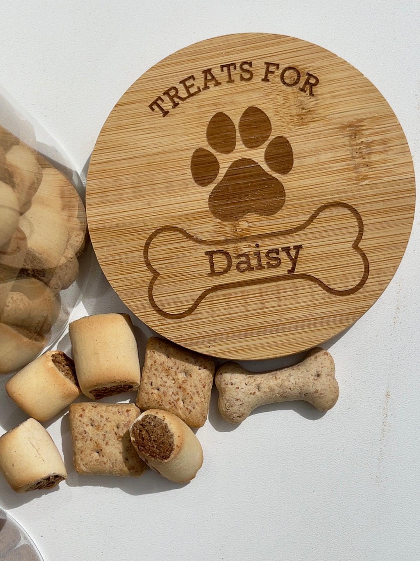 Personalised Dog Treats Jar | Engraved Bamboo Lid | 2 Sizes