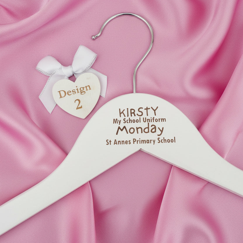 Personalised Children's Engraved Wooden School Hangers | Weekday Uniform Organiser
