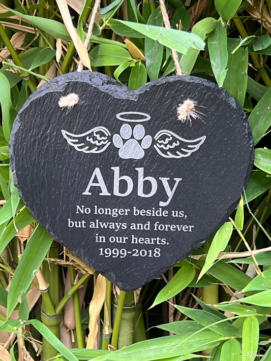 Pet engraved slate memorial heart. Dog ,Cat gave marker heart. Any words engraved. 15cm
