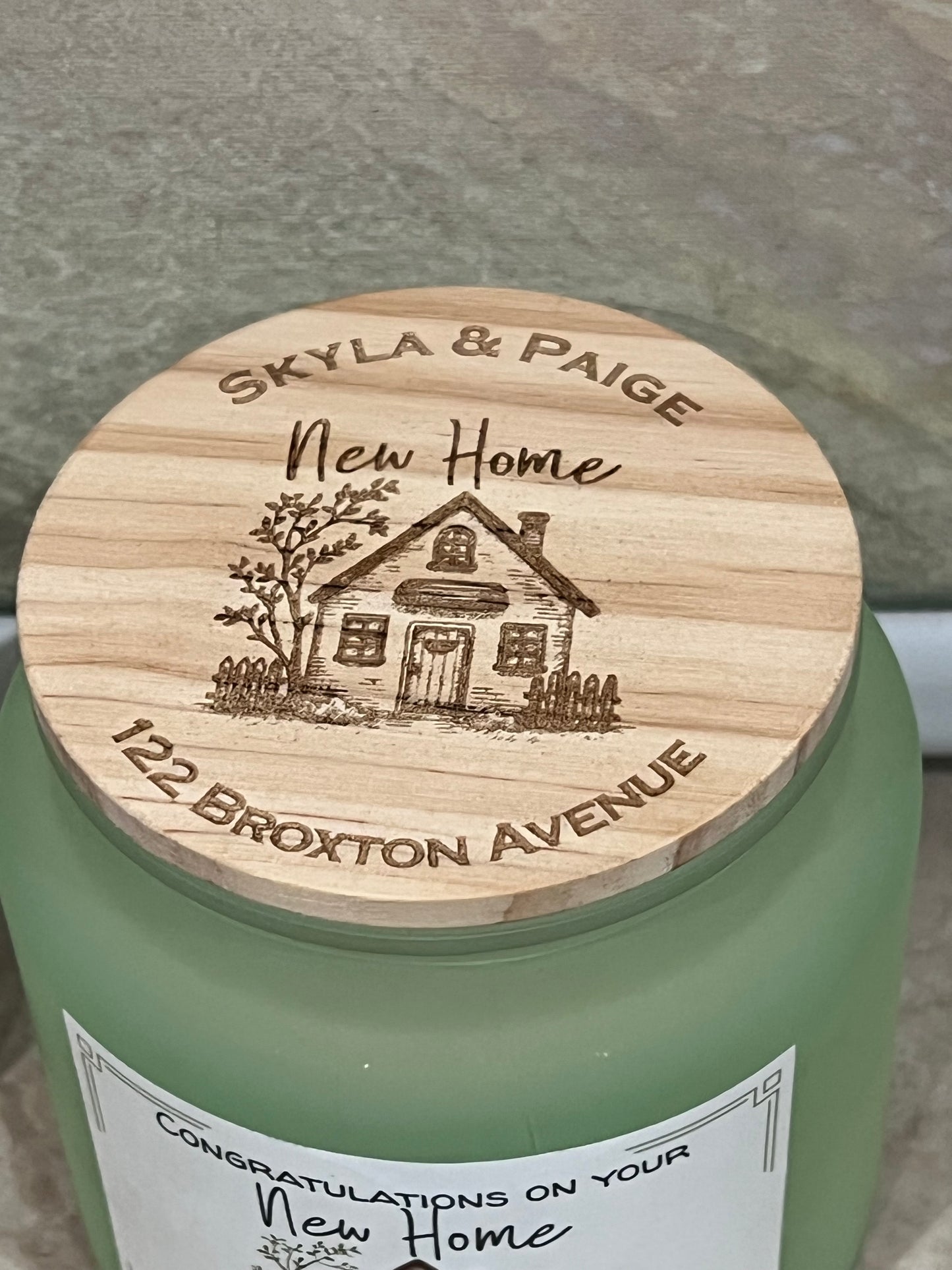 Personalised new home candle. Engraved lid. Congratulations on your new home. House warming gift. Moving gift. Scented candle.