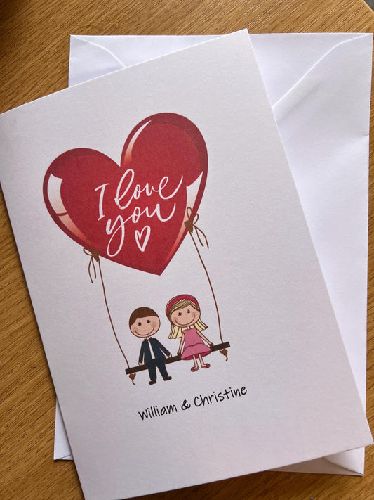 Custom I love you card A5 21cm x14.8cm. Personalised. Cute romantic. Anniversey etc Partner, boyfriend , girlfriend, wife, husband