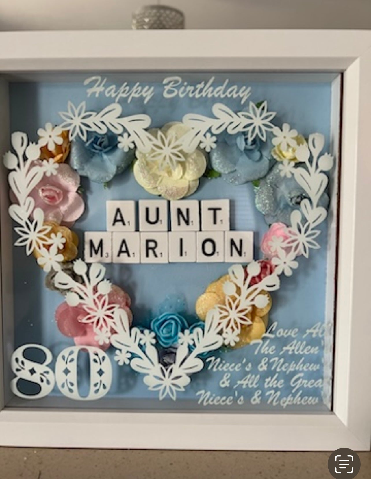Personalised Birthday floral box frame. Handmade with own words. Birthday keepsake, Mum, Aunt, Sister, friend Birthday gift.