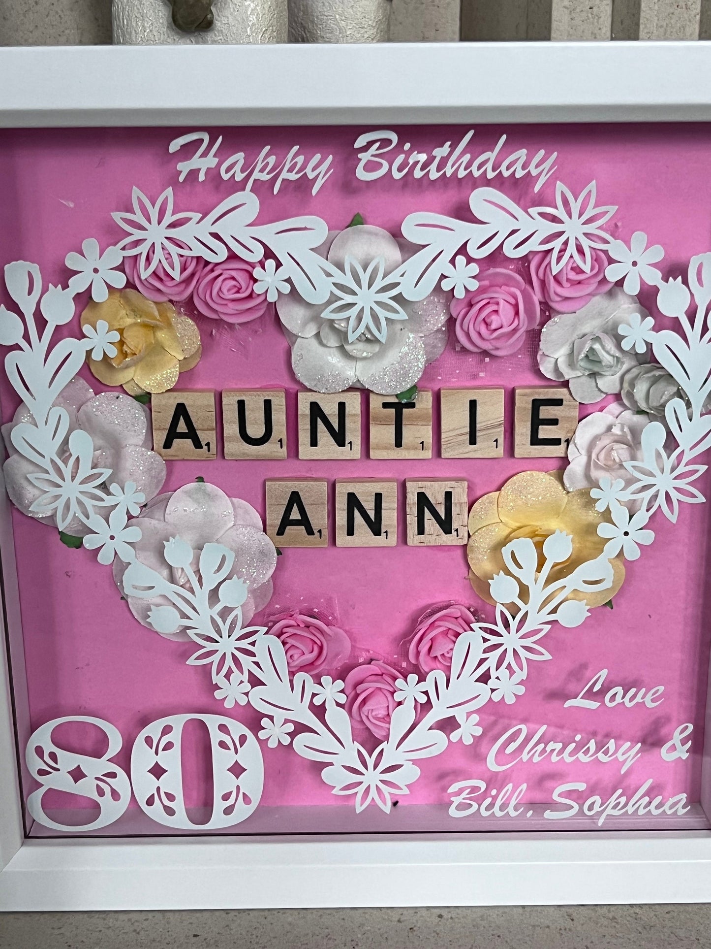 Personalised Birthday floral box frame. Handmade with own words.  Birthday keepsake, Mum, Aunt, Sister, friend Birthday gift.