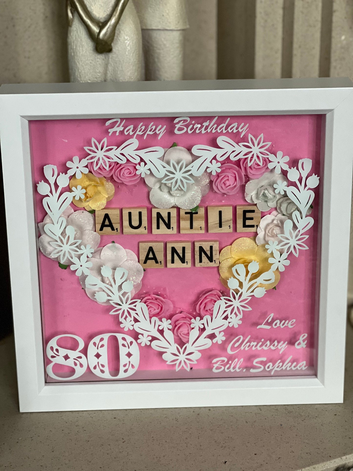 Personalised Birthday floral box frame. Handmade with own words.  Birthday keepsake, Mum, Aunt, Sister, friend Birthday gift.