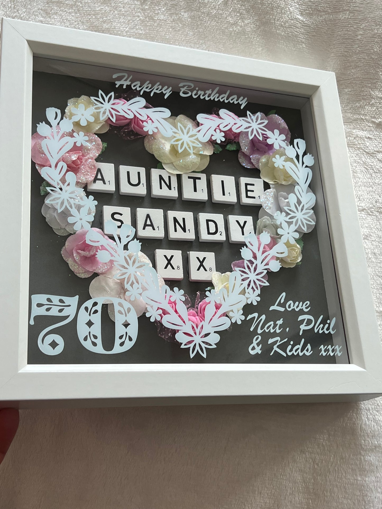 Personalised Birthday floral box frame. Handmade with own words. Birthday keepsake, Mum, Aunt, Sister, friend Birthday gift.