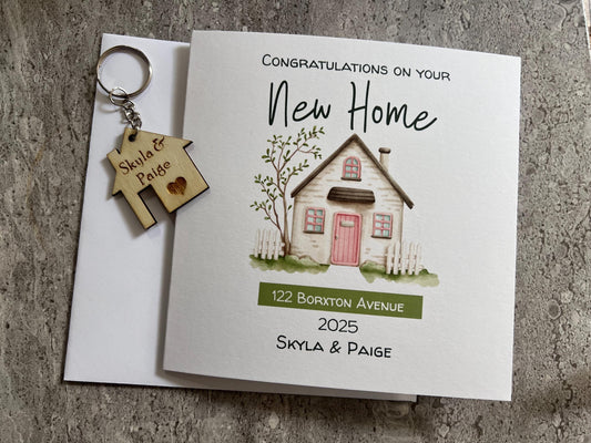 New home card. personalised card. 6x6inch. Moving house. House warming card. First home card optional personalised  keyring.
