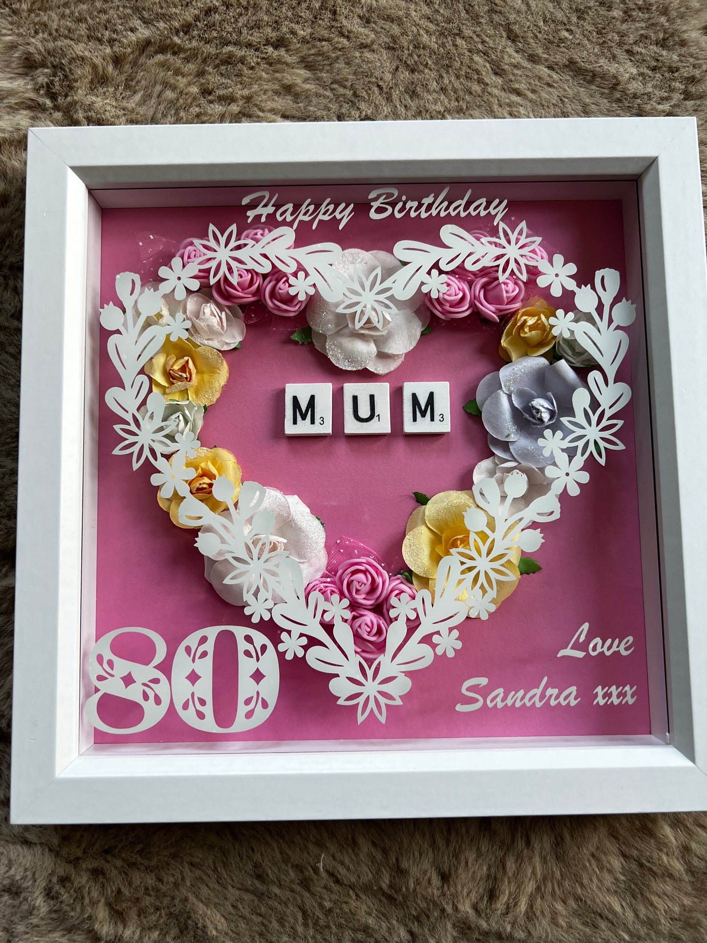 Personalised Birthday floral box frame. Handmade with own words. Birthday keepsake, Mum, Aunt, Sister, friend Birthday gift.