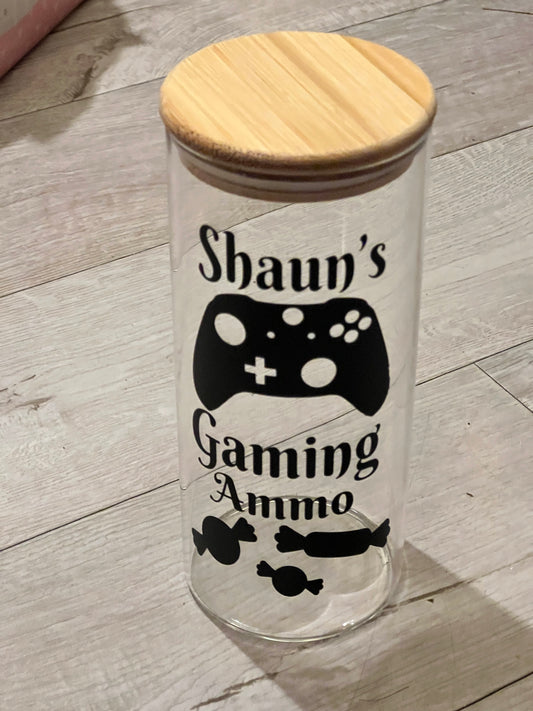 Personalised gaming treat jar. Gaming / streaming ammo sweets jar. Great gift for the gamer. Game controller image or Headset. . 1 Litre.