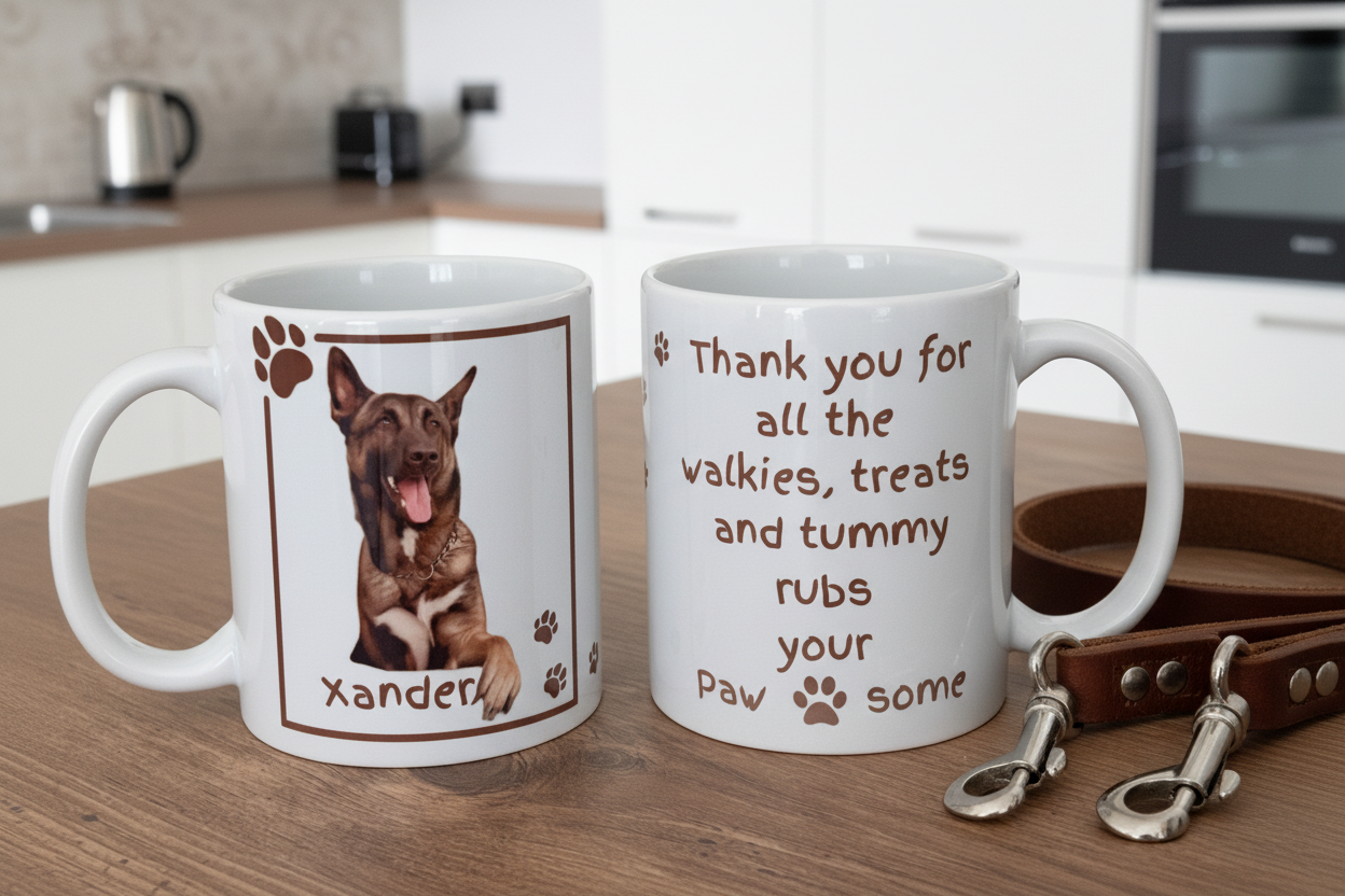 Personalised dog mug. Your Pet photo dog mug. Custom made . Dog mum. Dog Dad.  Thank you. Fur baby. furry friend with thank you verse   11oz