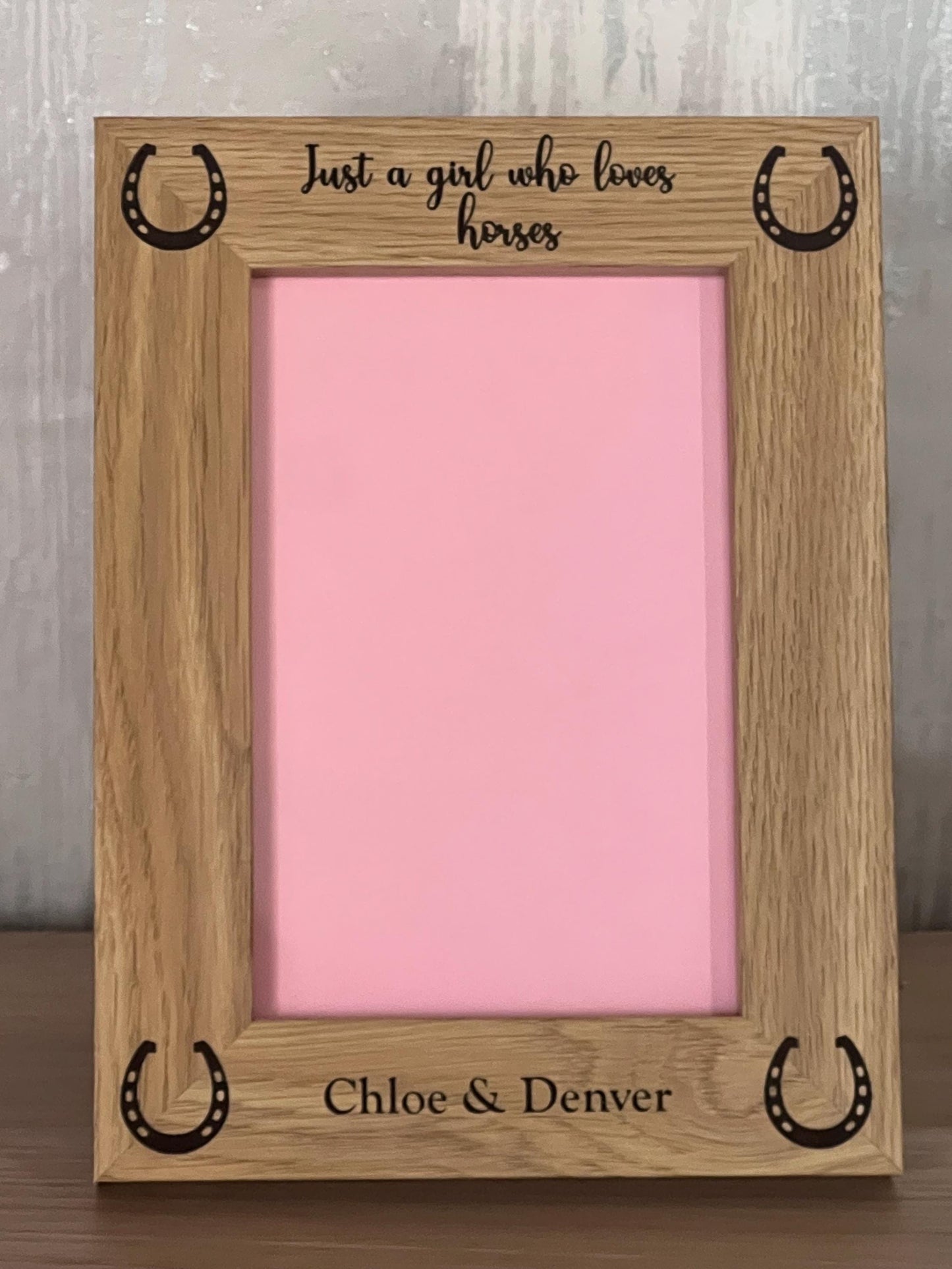 Personalised engraved oak effect horse and rider photo frame. Equestrain frame. custom made. Perfect gift. Keepsake now Card available