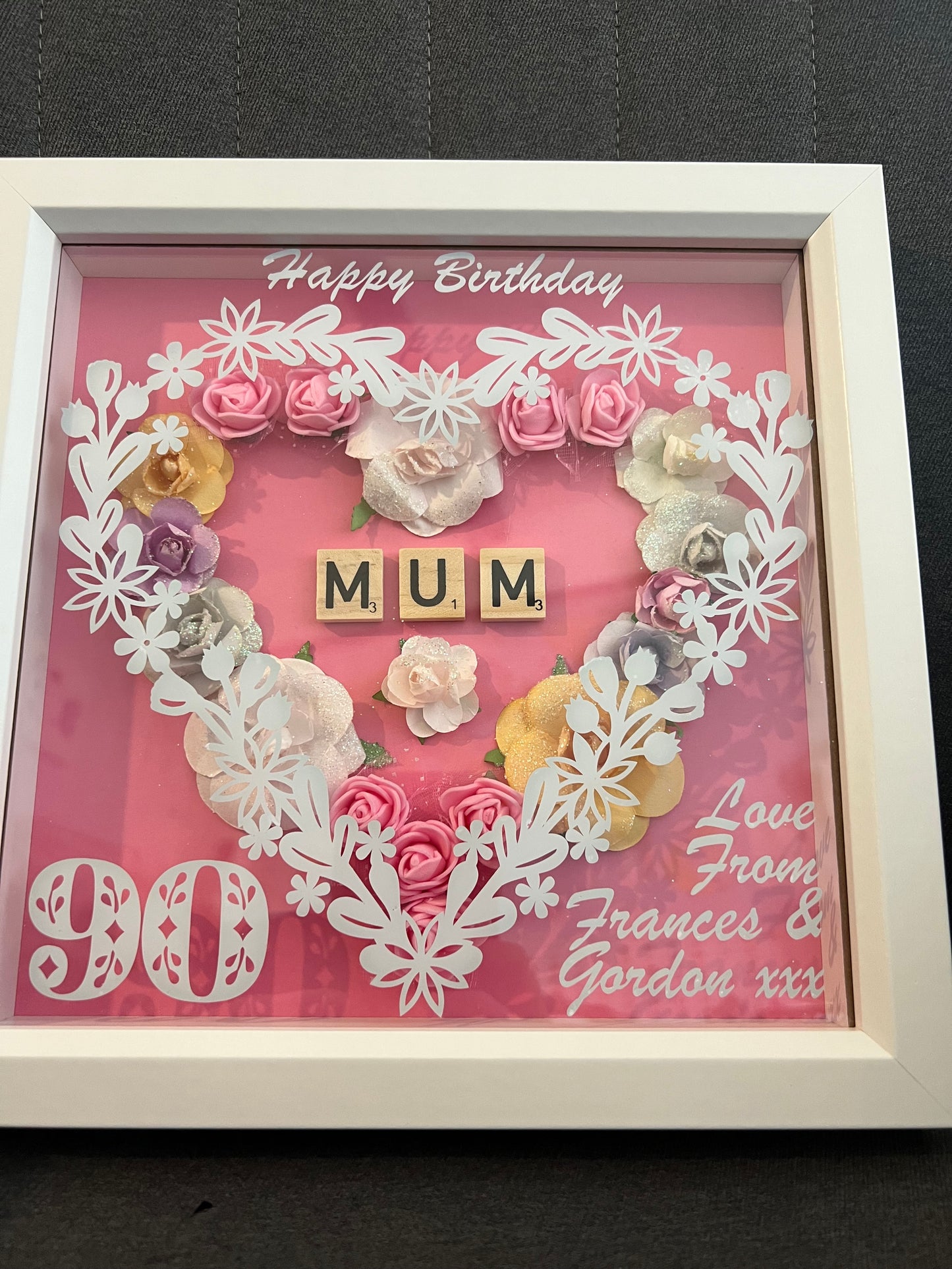 Personalised Birthday floral box frame. Handmade with own words. Birthday keepsake, Mum, Aunt, Sister, friend Birthday gift.