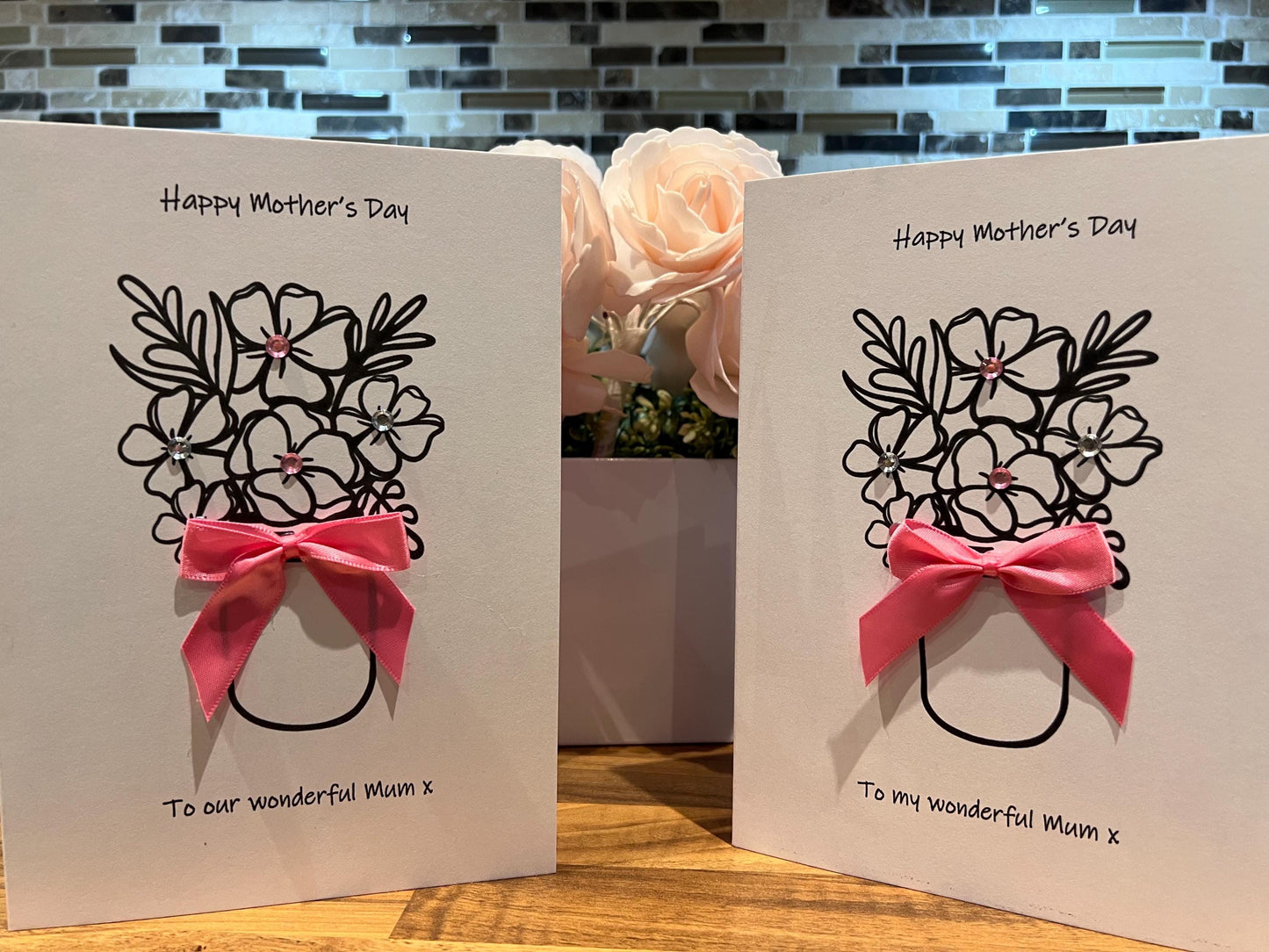 Happy Birthday card. Personalised card. Mum’s ,Nan-Mummy-Mimi-grandmother card. a5 Flowers and bow with inset. Custom  wording card  Quality