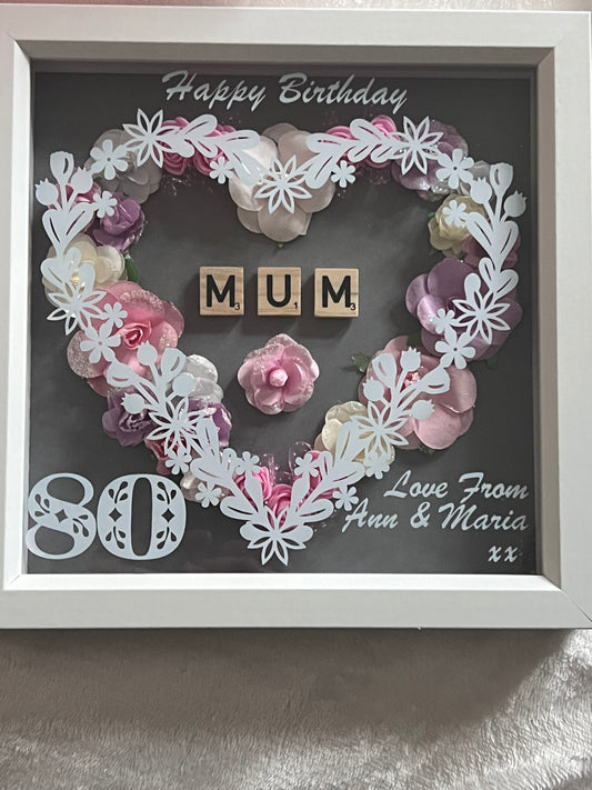 Personalised Birthday floral box frame. Handmade with own words. Birthday keepsake, Mum, Aunt, Sister, friend Birthday gift.