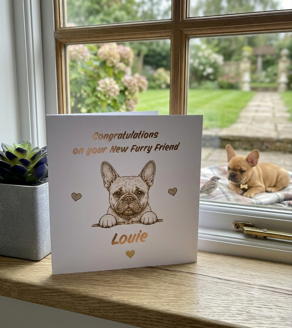 Personalised New Dog Puppy Card | Custom Breed Gold Pink Foil Congratulations