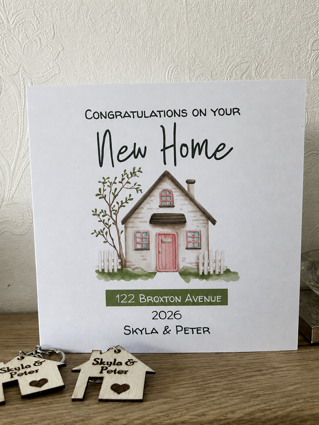 Personalised New Home Card & Candle | Moving House Card with Optional Engraved Keyring