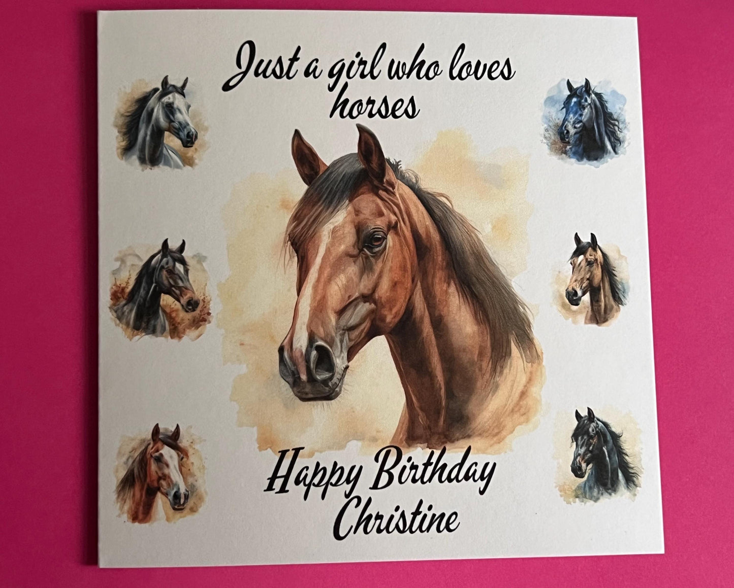Horse Birthday card personalised. 6x6 quality card . Perfect card for the equestrian. can be custom ‘ Thank you’ Congratulations’ any words