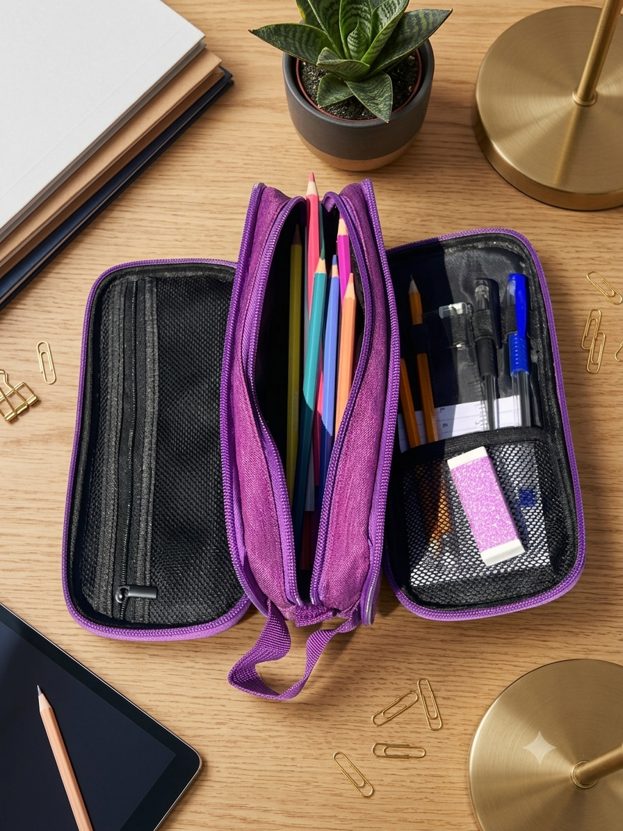 Personalised Pencil Case | Multi-Zip Organiser with Name & Image | School, Uni & Office