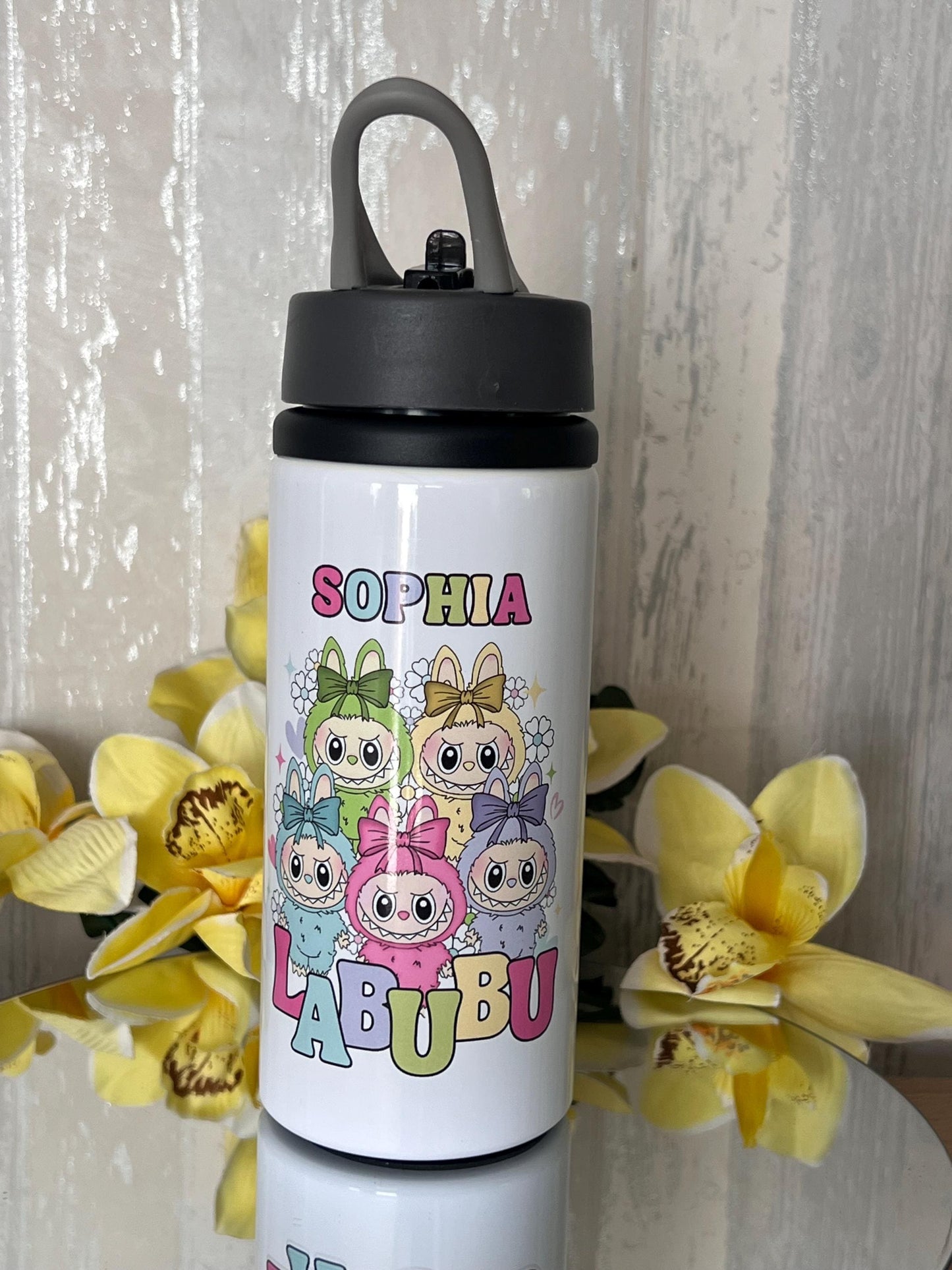 Labubu inspired water bottle | Labubu | with name | aluminium water bottle | child’s water bottle