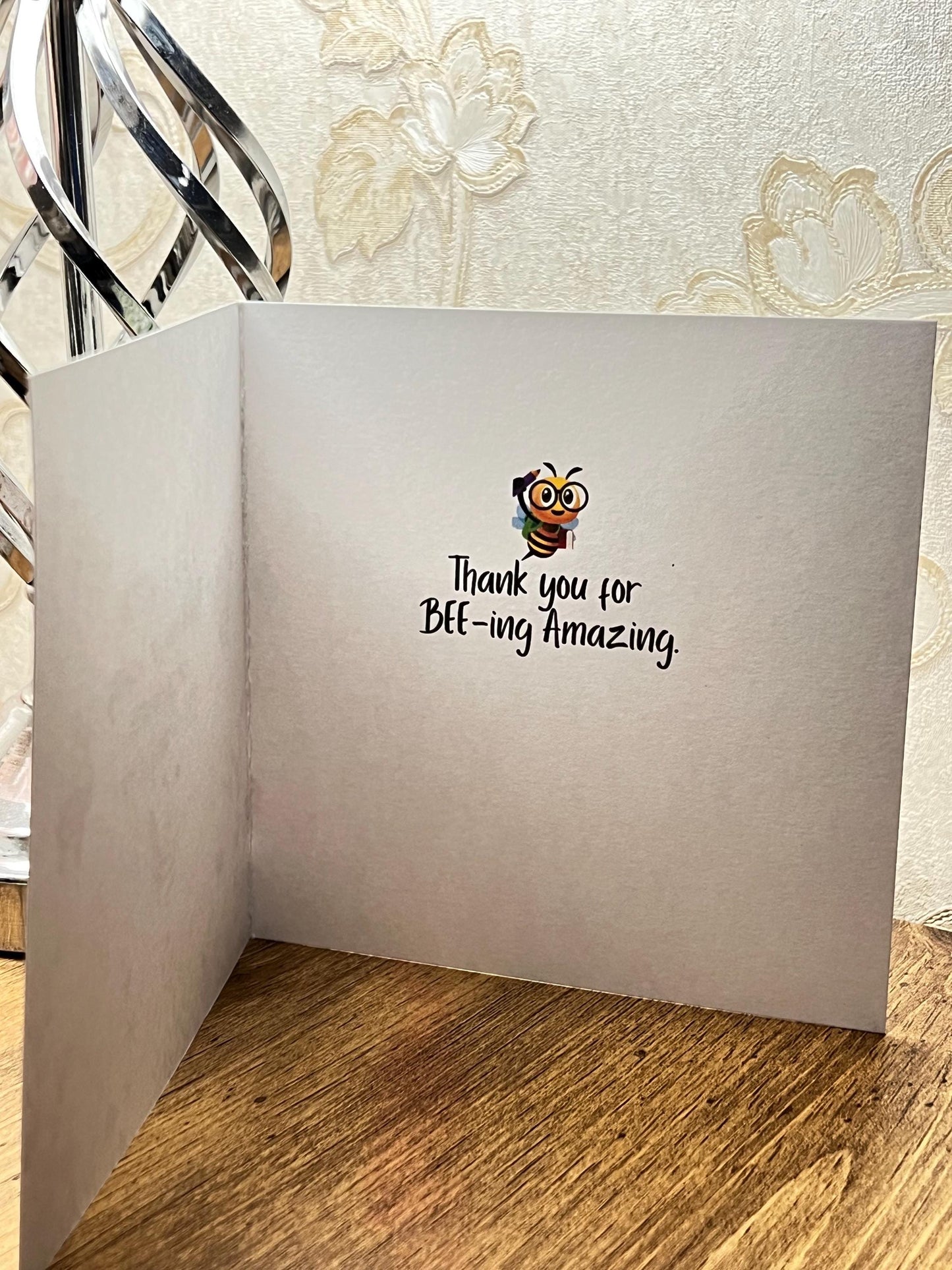 Teacher Gift. Personalised Teacher pens and pencils pot holder. Flower garden and bees  School pen pot. End of term gift.Now Matching Card