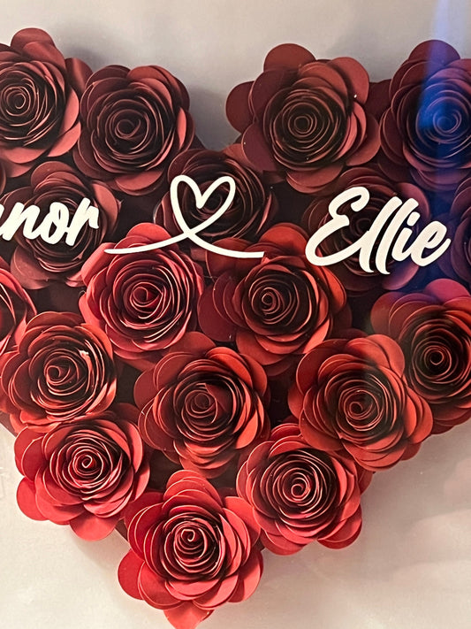 Shadow box heart, 3D rolled paper flowers personalised handmade roses, heart, Flower box Valentines, love, Anniversary,