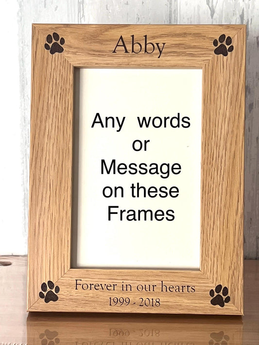 Dog or cat memorial photo frame. Personalised engraved oak effect memorial pet photo frame. Pet loss .Keepsake.