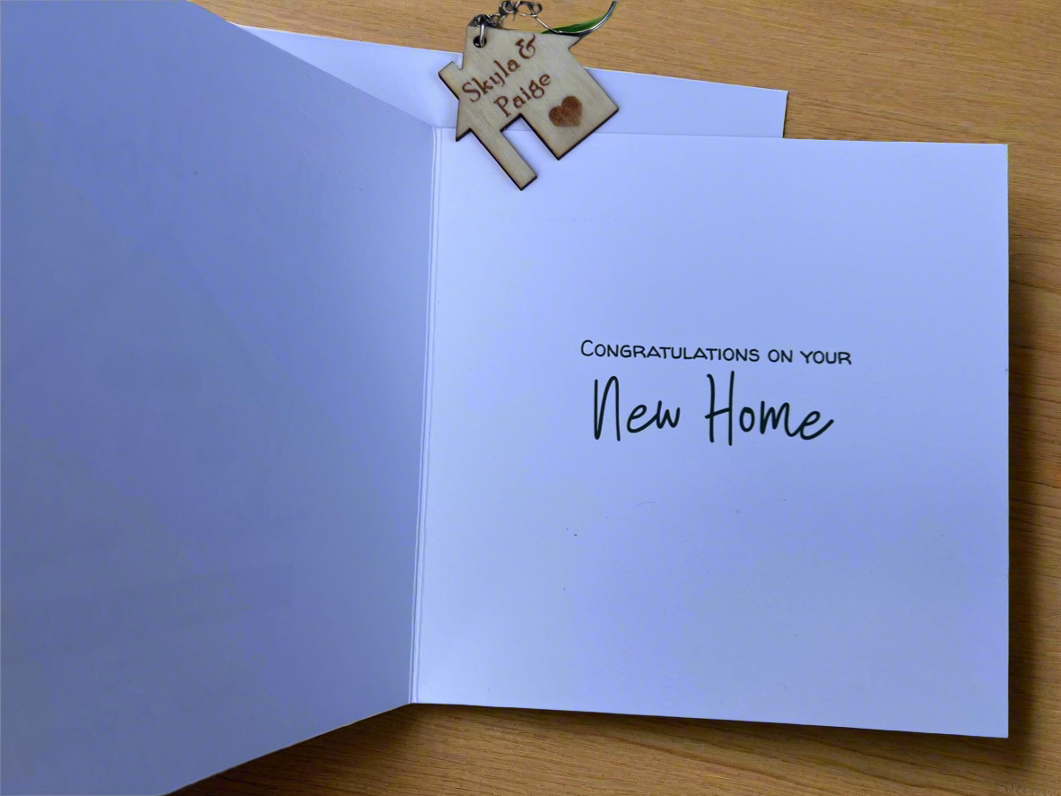 New home card. personalised card. 6x6inch. Moving house. House warming card. First home card optional personalised  keyring.