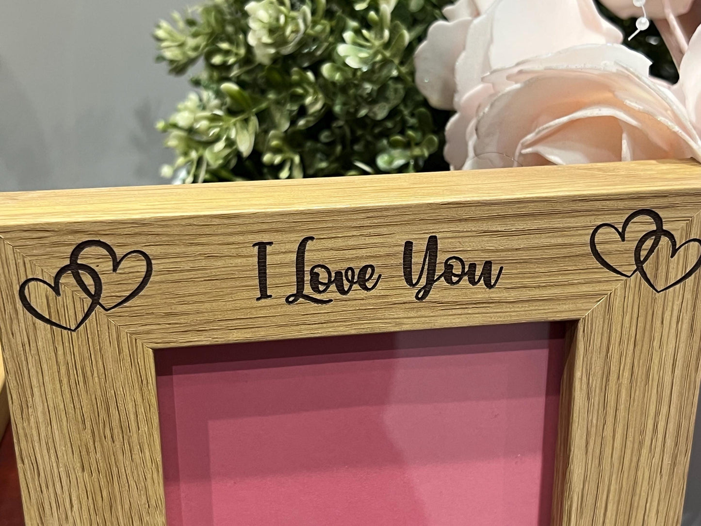 Couple, Anniversary ,etc I love you. PERSONALISED lovely oak effect engraved photo frame holds 6x4 photo. Any words.