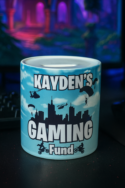 Gaming fund Ceramic Money Jar for Coins and Notes - 9.3cm High x 8.2cm Diameter - Piggy, Decor Gift Great stocking filler.