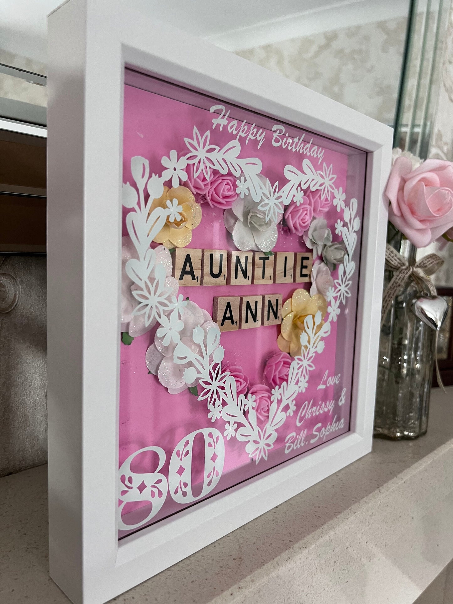 Personalised Birthday floral box frame. Handmade with own words.  Birthday keepsake, Mum, Aunt, Sister, friend Birthday gift.