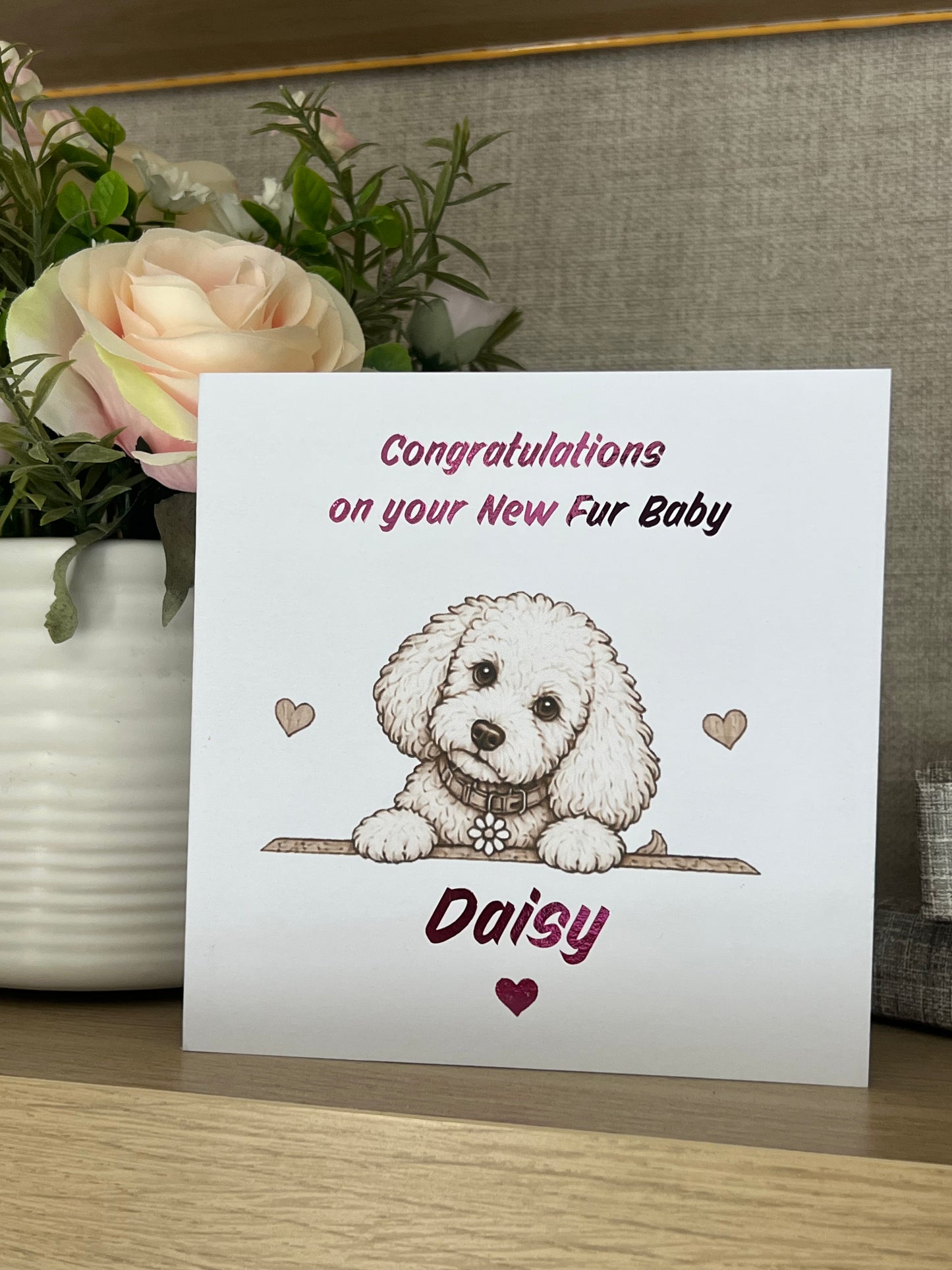 Personalised New Dog Puppy Card | Custom Breed Gold Pink Foil Congratulations