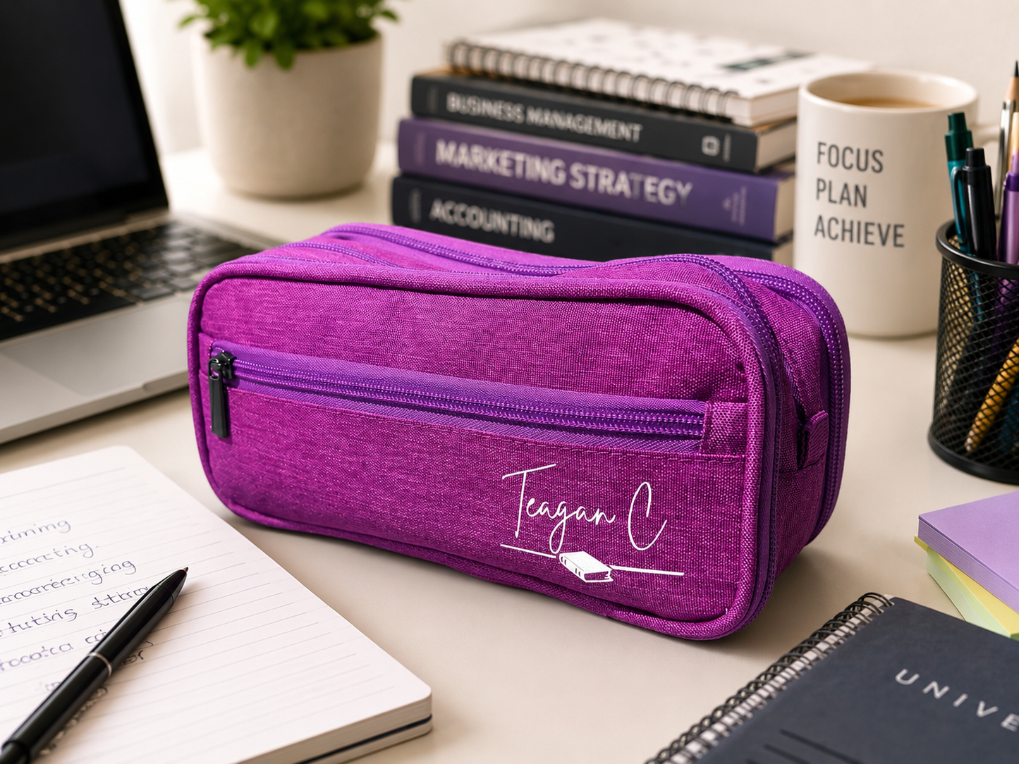Personalised Pencil Case | Multi-Zip Organiser with Name & Image | School, Uni & Office