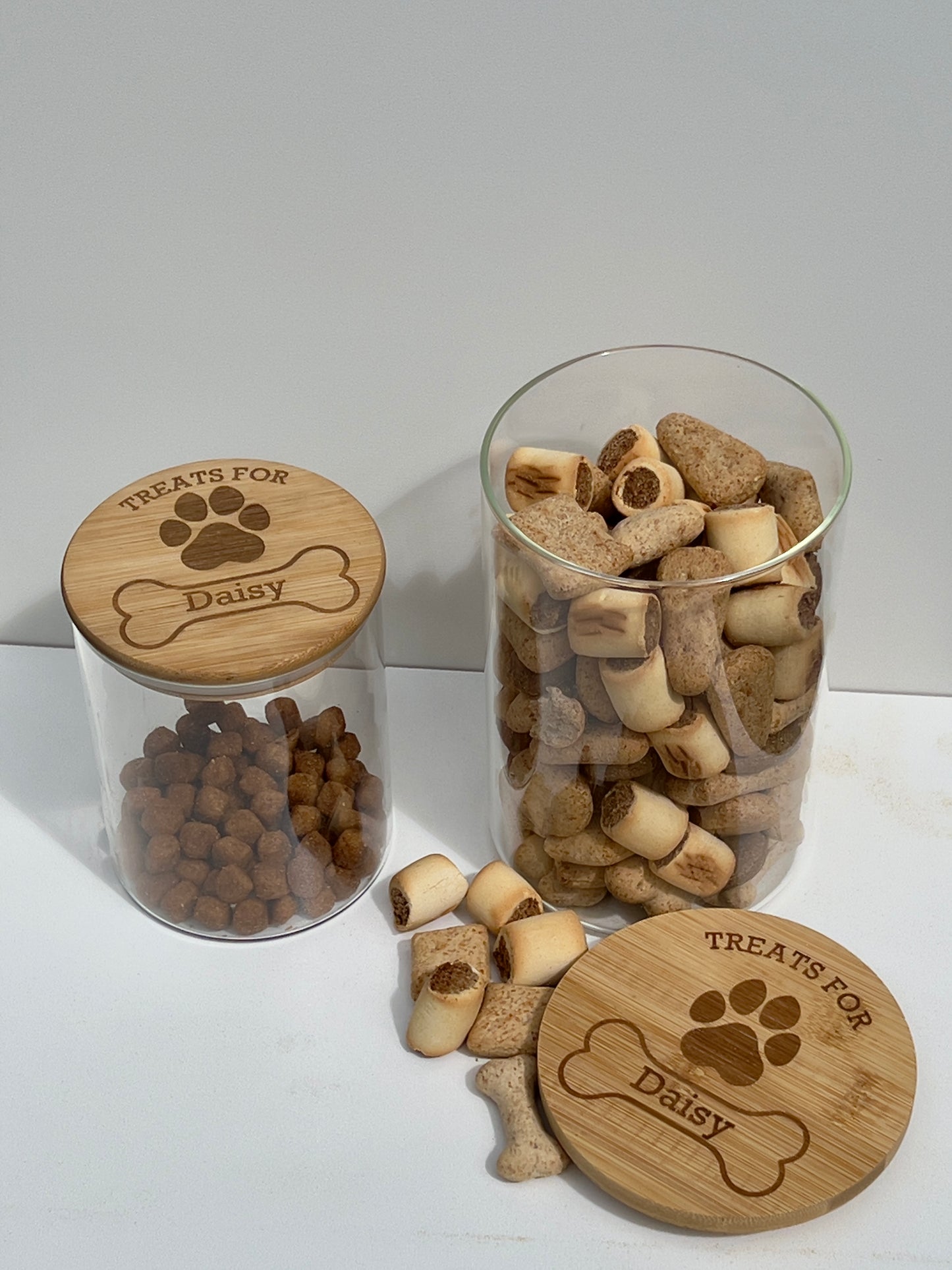 Personalised Dog Treats Jar | Engraved Bamboo Lid | 2 Sizes