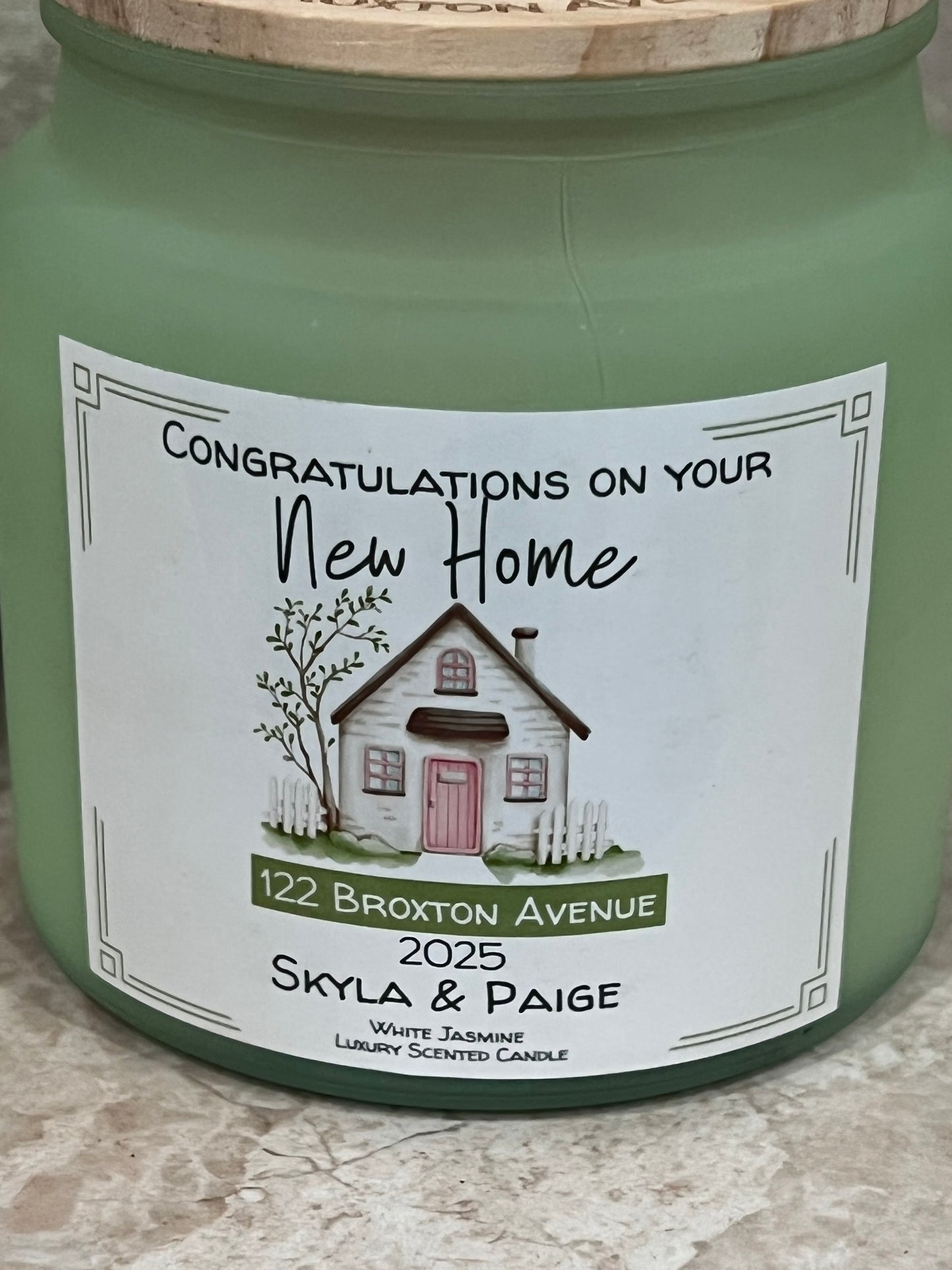 Personalised new home candle. Engraved lid. Congratulations on your new home. House warming gift. Moving gift. Scented candle.
