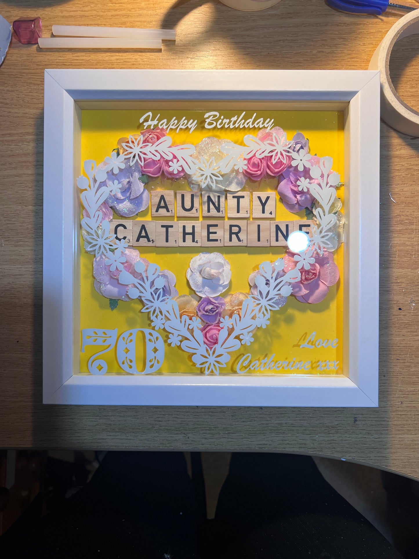 Personalised Birthday floral box frame. Handmade with own words. Birthday keepsake, Mum, Aunt, Sister, friend Birthday gift.