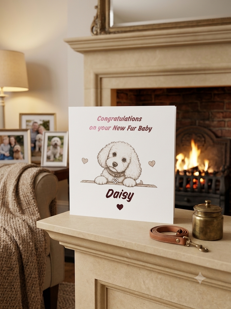 Personalised New Dog Puppy Card | Custom Breed Gold Pink Foil Congratulations