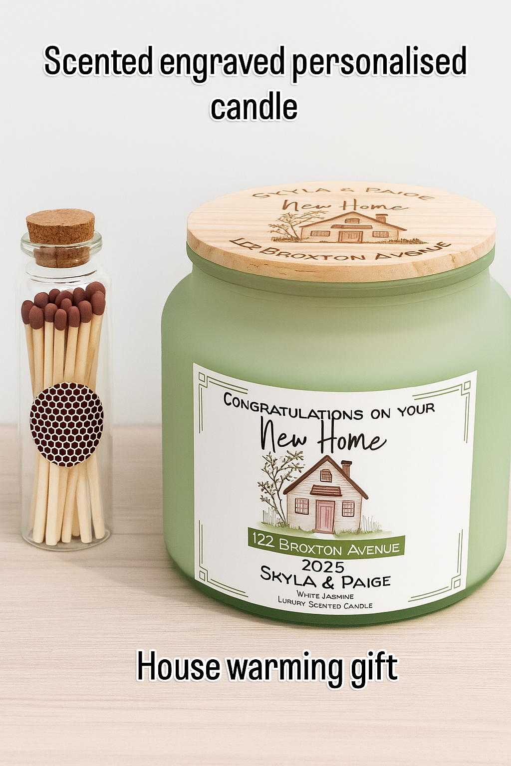 Personalised new home candle. Engraved lid. Congratulations on your new home. House warming gift. Moving gift. Scented candle.