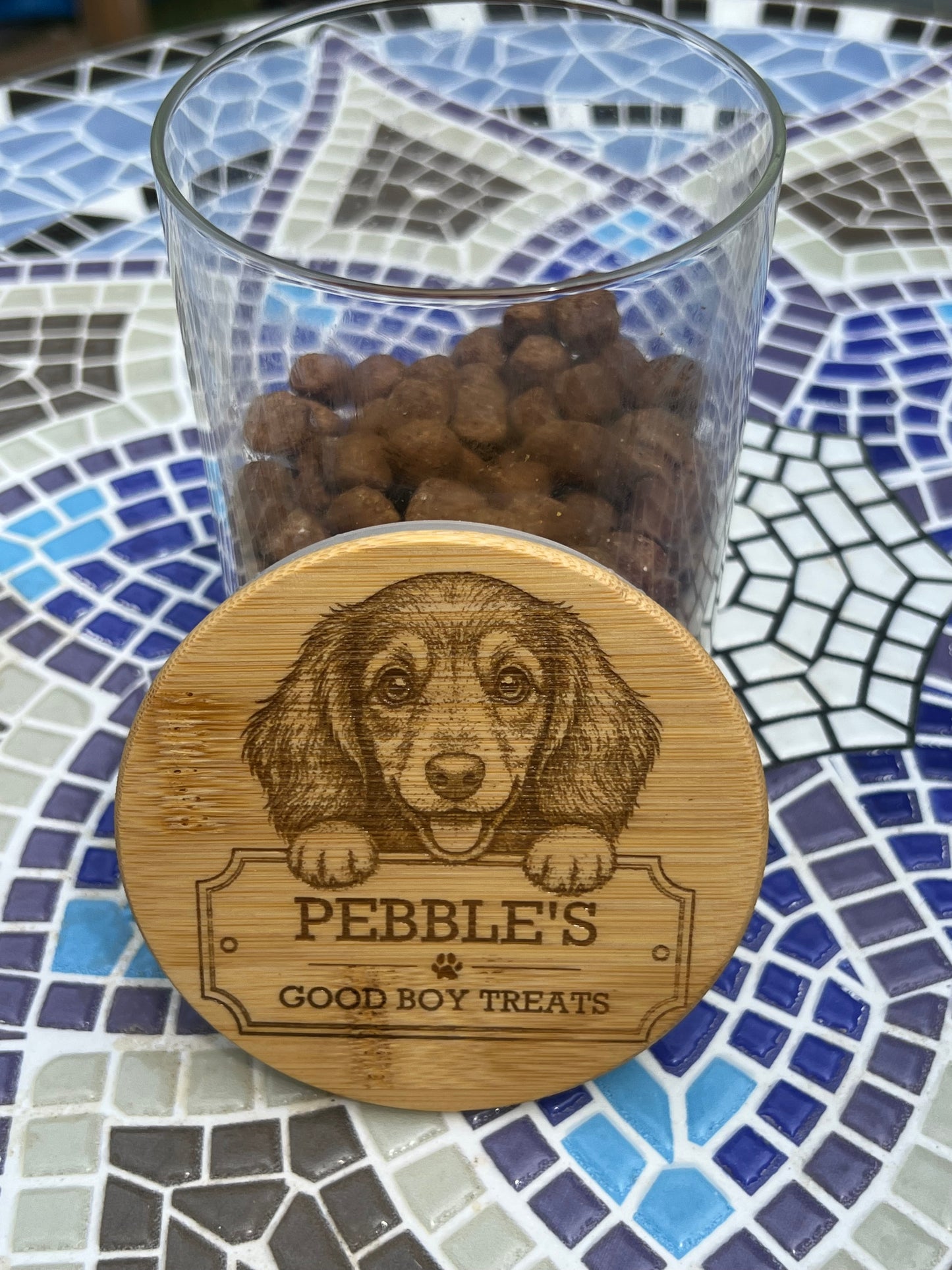 Personalised Dachshund Treats Jar | Sausage Dog Gift | Engraved Bamboo Lid